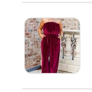 Chic Soul Velvet Jumpsuit in Deep Red